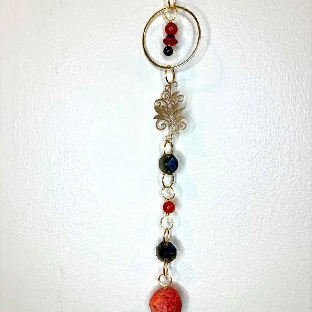 Carnelian and Black Tourmaline Gemstone Hanging Protection Vitality Stone Decor